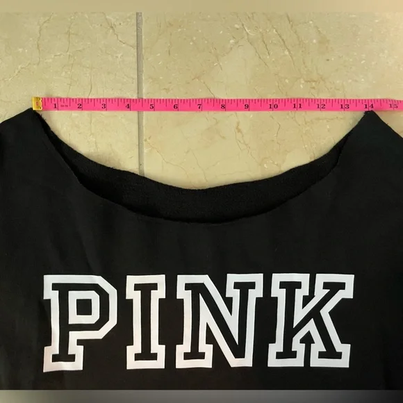 PINK Victoria's Secret Black Wide Neck Cropped Sweatshirt - Picture 9 of 10